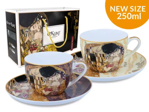 Kpl. 2 filiżanek ze spodkami - G. Klimt, Pocałunek_kremowe i brązowe tło, CARMANI (2).webp