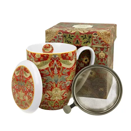 Kubek z zaparzaczem -STRAWBERRY THIEF RED William Morris.webp