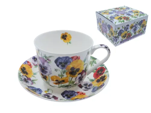 Filiżanka śniadaniowa ze spodkiem - Pansy