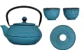 Kpl. Czajnik Żeliwny 0,8L + 2 czarki i podstawka Turkusowy (2).webp