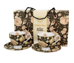 Kpl. 2 filiżanki ze spodkami ENGLISH ROSES BLACK- Golden Line